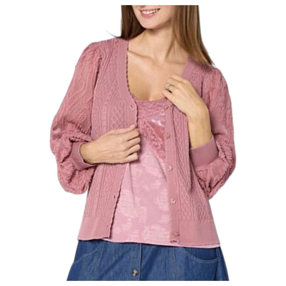 Christie Brinkley Women's Media Scalloped Edge Cardigan Dusty Rose - Regular